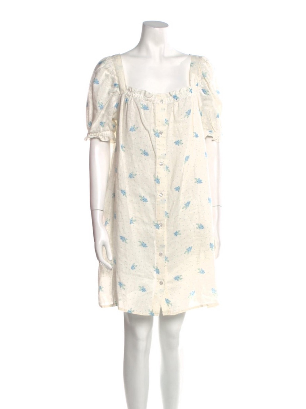 Sleeper Cream Mini Dress with Blue Floral Motif